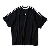 MASONPRINCE MasonPrince Retro Striped Tee in black, casual men's apparel with bold horizontal stripes, front view.