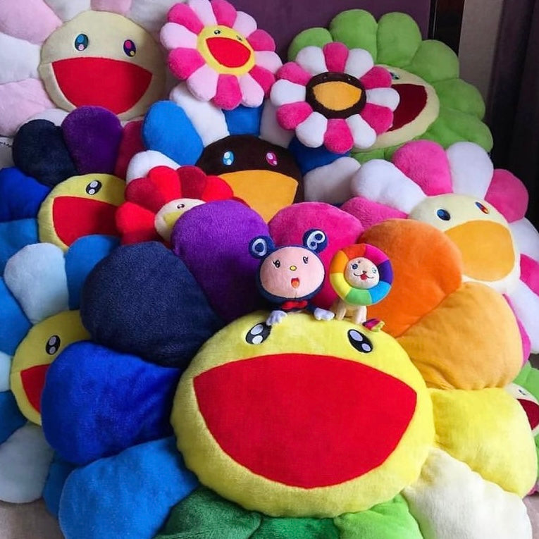 Takashi Murakami Kaikai Kiki Flower Plush Cushion Rainbow & Black (30cm) TAKASHI MURAKAMI TAKASHI MURAKAMI - originalfook singapore