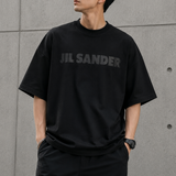 Black Jil Sander Signature Logo Tee shirt with logo print on front, casual fit, made from soft fabric, designed by Jil Sander.