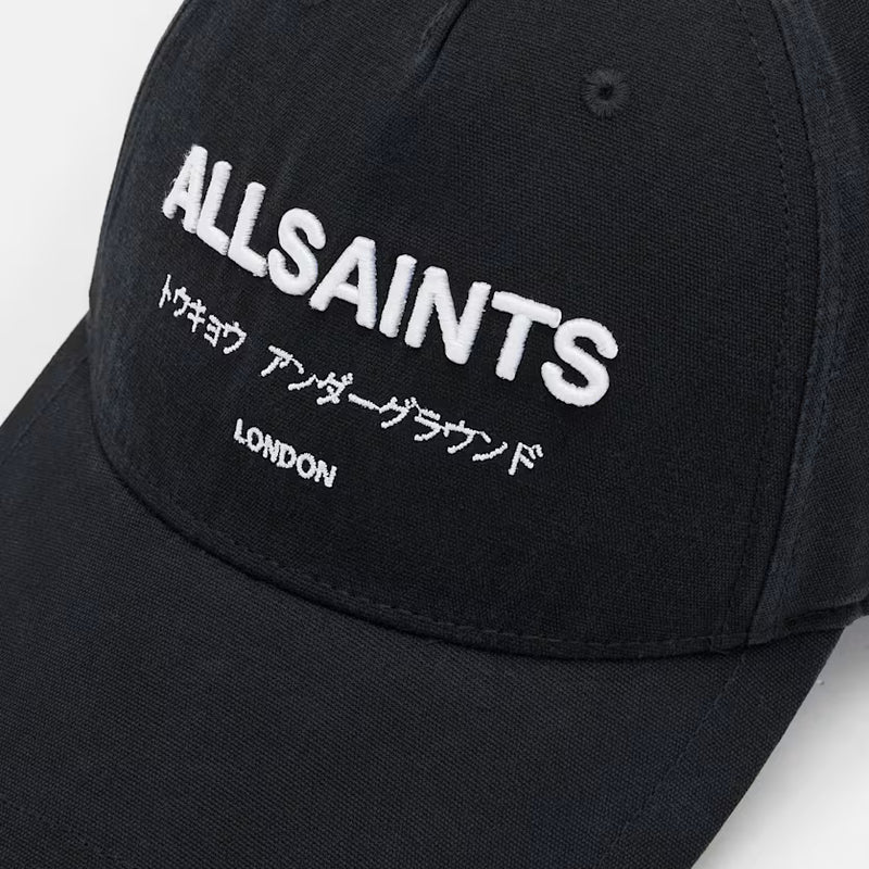 AllSaints Underground Logo Baseball Cap Black White - ORIGINALFOOK