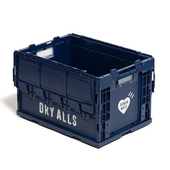 Human Made 50L navy foldable container box for storage, featuring a durable design and versatile accessories for organization.