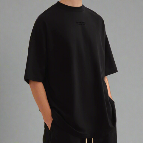 Fear of God Essentials Applique Logo Drop Shoulder Tee Jet Black (Oversized)