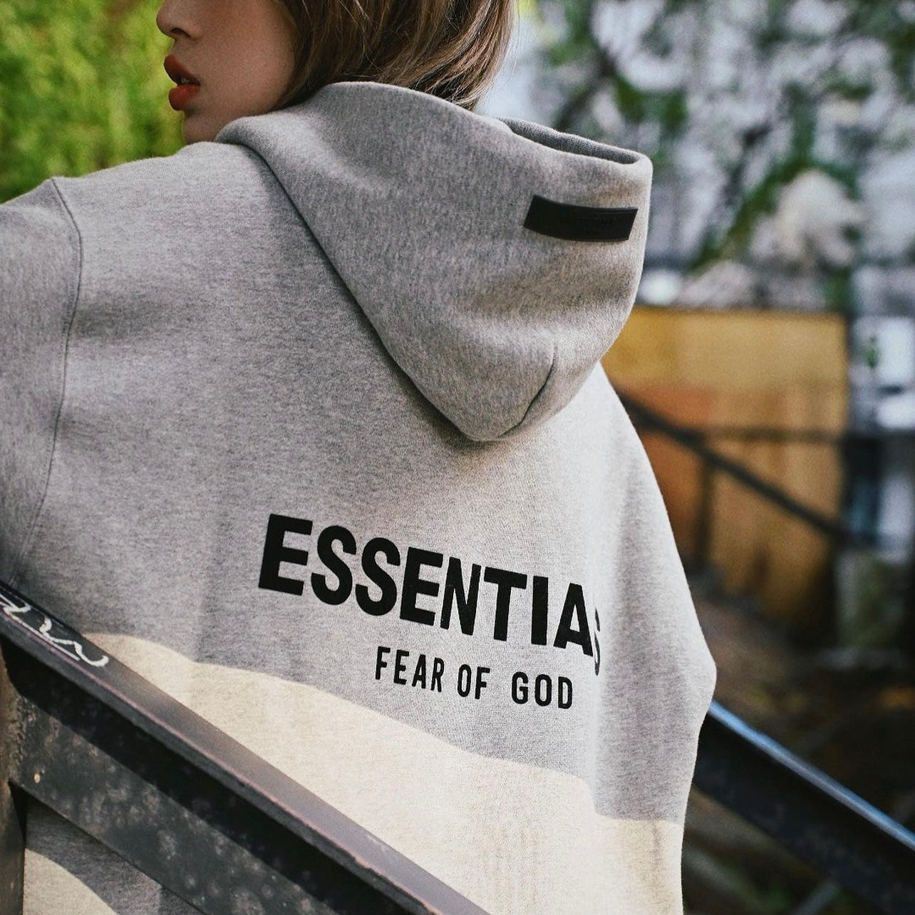 Buy Fear Of God Essentials Felt Logo Hoodie Light Oatmeal online