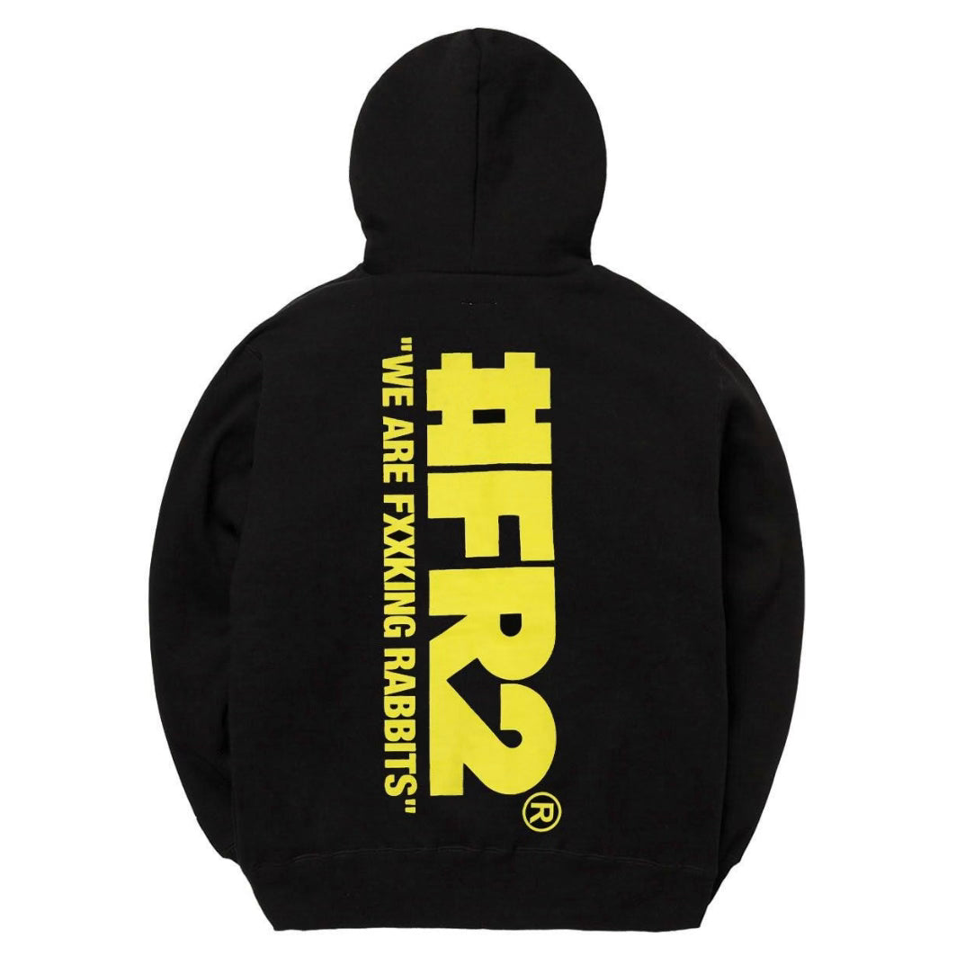 Black FR2 Big Logo Hoodie showing the front view with a bold logo design on the chest, made of soft, comfortable fabric.