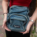 Supreme Reflective Logo Denim Shoulder Bag Washed Indigo