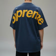 Navy Supreme Intarsia Logo Tee featuring a bold brand logo design on the front, casual fit, and classic crew neckline.