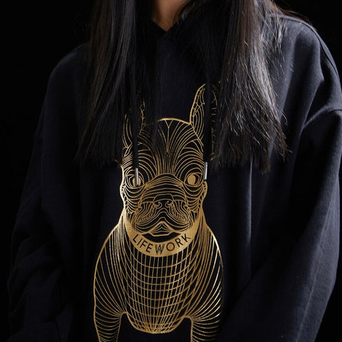 LifeWork Korea Bulldog Mascot Hoodie Black Gold