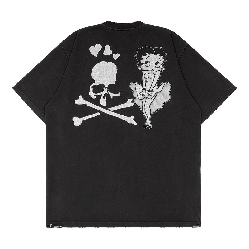 Mastermind World x Betty Boop Damaged Boxy Tee Black White