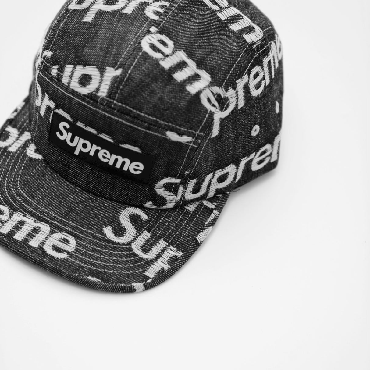 Supreme Jacquard Logo Denim Cap Black