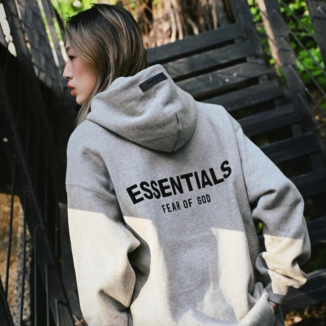 FEAR OF GOD Essentials Felt Logo Hoodie Dark Oatmeal - | ORIGINALFOOK