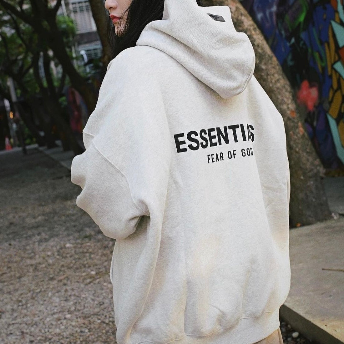 FEAR OF GOD Essentials Felt Logo Hoodie Light Oatmeal - | ORIGINALFOOK