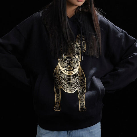 LifeWork Korea Bulldog Mascot Hoodie Black Gold