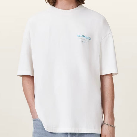 AllSaints Underground Logo Tee Ashen White Blue