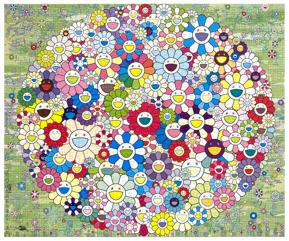 Takashi Murakami Korpokkur in the Forest 825pcs jigsaw puzzle, colorful artwork, featuring vibrant characters and detailed forest scene.