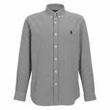 Polo Ralph Lauren long sleeve poplin shirt with logo embroidery and pinstriped pattern, featuring a classic collar and button front.