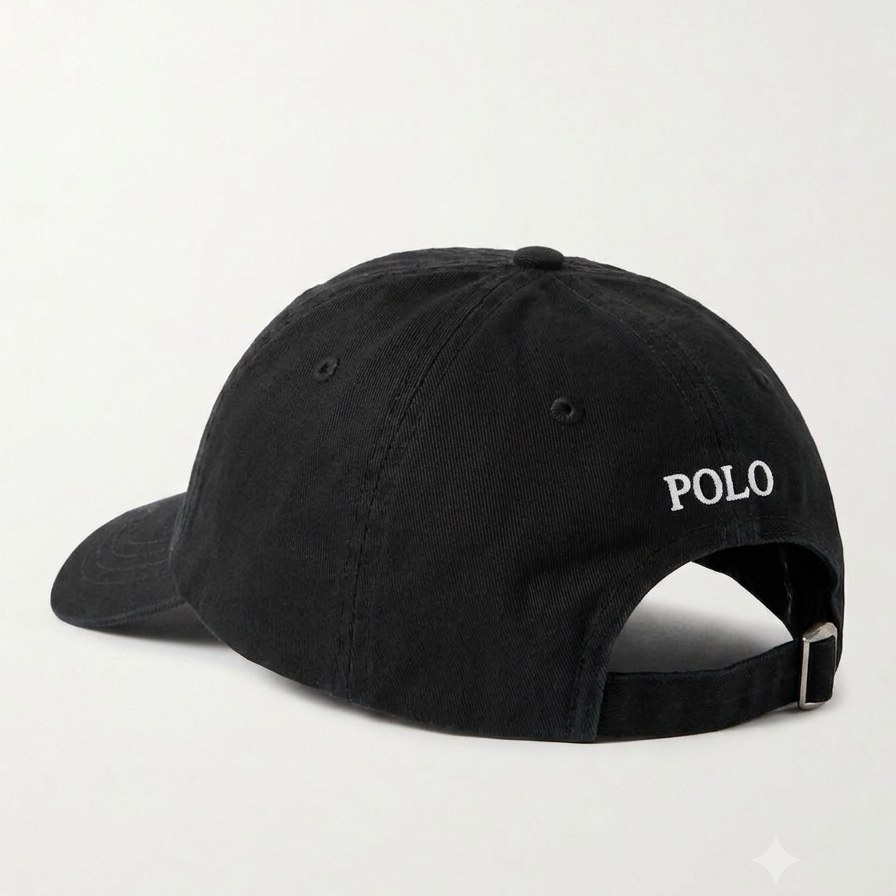 Black Polo Ralph Lauren cotton-twill baseball cap with embroidered logo, showcasing classic headwear style.