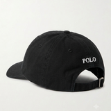 Black Polo Ralph Lauren cotton-twill baseball cap with embroidered logo, showcasing classic headwear style.