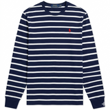 Navy striped Polo Ralph Lauren classic fit heavyweight long sleeve tee, casual men's apparel, soft fabric and comfortable fit.