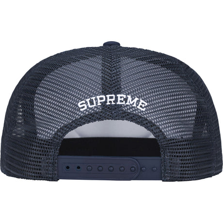 Navy Supreme authorized dealer mesh trucker cap with adjustable back strap and breathable mesh panels for casual headwear.
