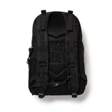 Black Human Made military backpack with multiple compartments and adjustable straps, designed for durable and functional carry.
