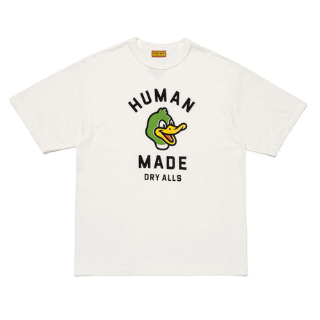 White Human Made Duck Tee featuring a graphic duck print on the front, casual t-shirt for streetwear style.