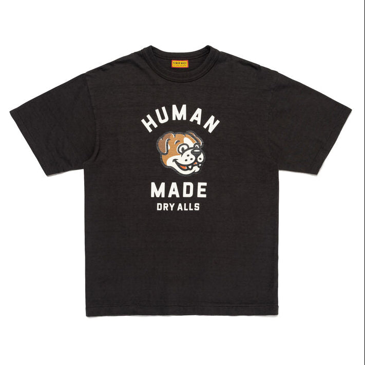 Black Human Made Bulldog T-shirt featuring a graphic print, casual streetwear style, made from comfortable cotton fabric.