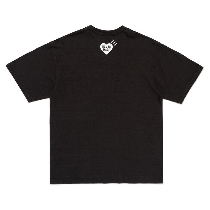 Human Made Tri-Color Heart Logo T-shirt in black, featuring a colorful heart emblem on the front, casual apparel for streetwear fans.