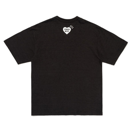 Human Made Tri-Color Heart Logo T-shirt in black, featuring a colorful heart emblem on the front, casual apparel for streetwear fans.