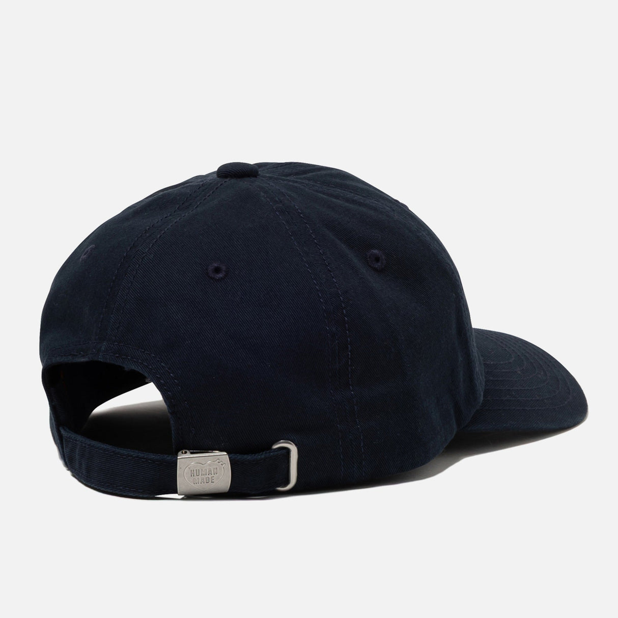Navy Human Made Heart Logo 6-panel twill cap, stylish headwear with embroidered branding and classic baseball cap design.