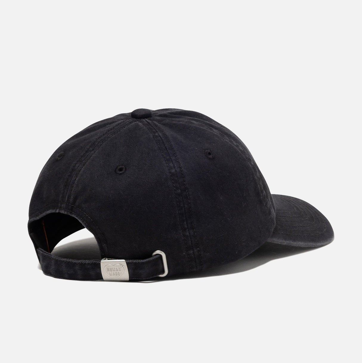 Black Human Made Heart Logo 6-panel cap featuring a stitched heart logo on the front, casual headwear for everyday style.