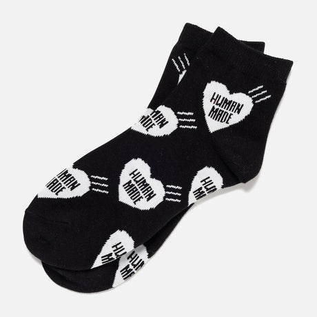 Black Human Made Heart Short Socks displayed, featuring a playful heart design and casual accessories style.
