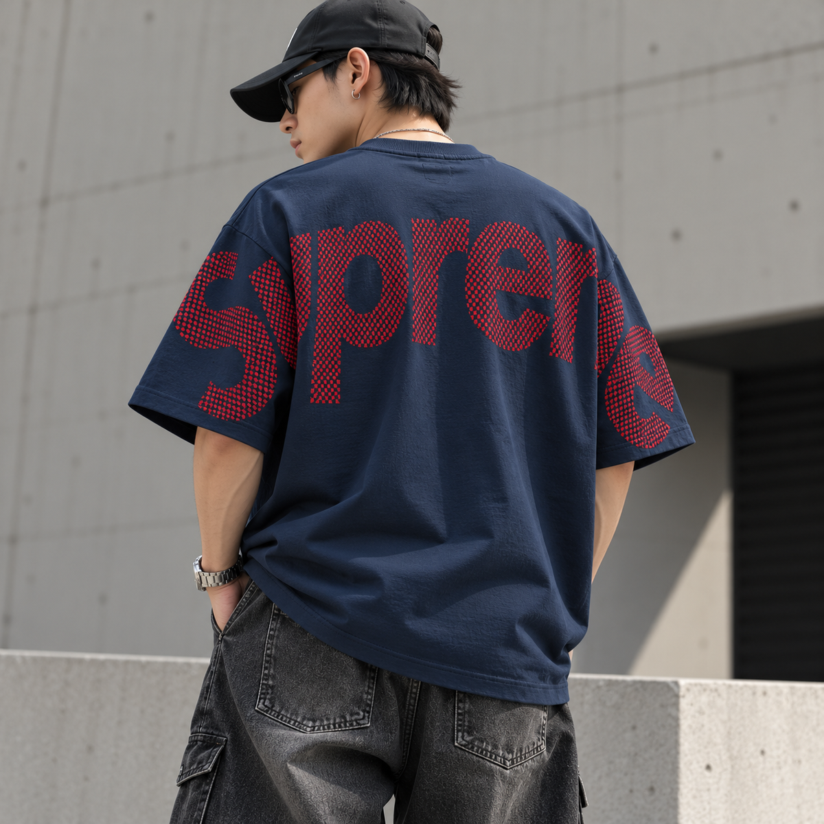 Supreme Checkered Intarsia Tee Navy