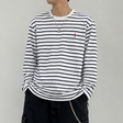 Polo Ralph Lauren long sleeve heavyweight tee in white with navy stripes, classic fit, casual apparel for men.