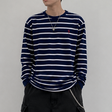 Navy striped Polo Ralph Lauren Classic Fit heavyweight long sleeve tee, casual apparel with long sleeves and classic polo style.