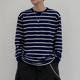 Navy striped Polo Ralph Lauren Classic Fit heavyweight long sleeve tee, casual apparel with long sleeves and classic polo style.