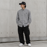 Polo Ralph Lauren long sleeve poplin shirt with logo embroidered, featuring pinstripes and classic collar detail.