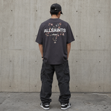 AllSaints black Pentacle Floral T-shirt with a graphic print, casual fit, and round neckline, stylish apparel for everyday wear.