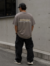 Olive green Represent Patron Of The Club Tee shirt with graphic design, casual streetwear apparel for men.