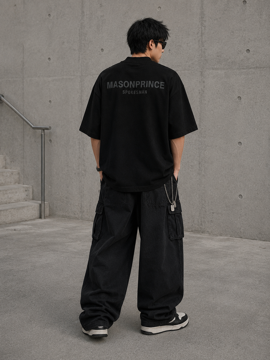 MasonPrince Reflective Oversized Mock Neck Tee Black