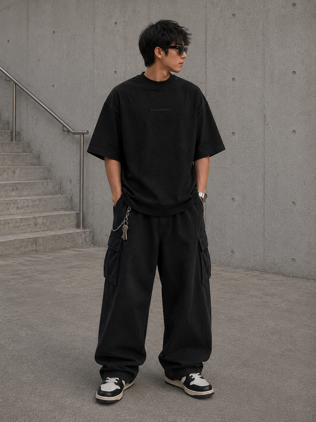 MasonPrince Reflective Oversized Mock Neck Tee Black
