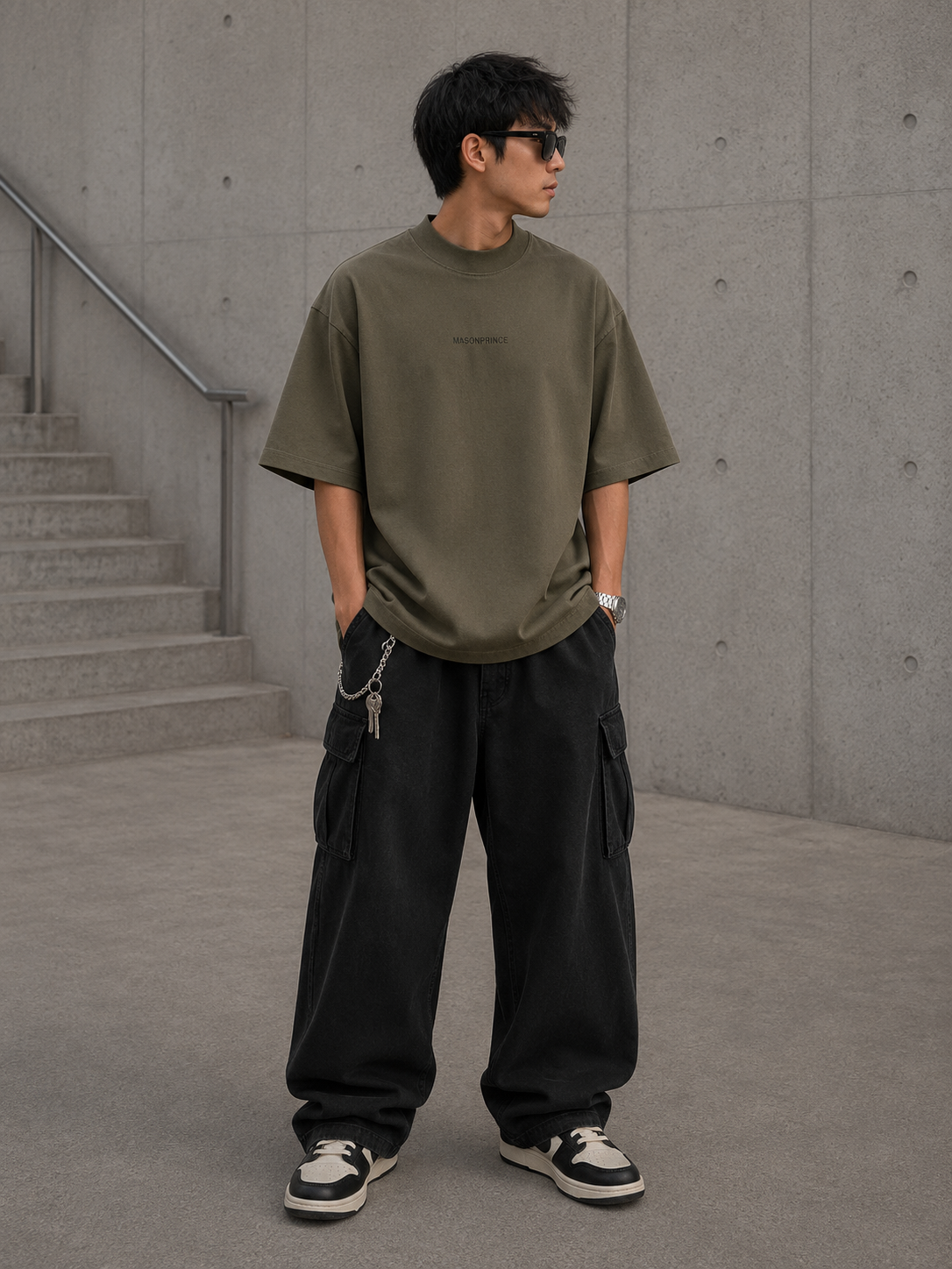 MasonPrince Reflective Oversized mock Neck Tee Olive