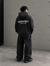 Fear Of God Essentials Logo Classic Zip-up Hoodie Black White