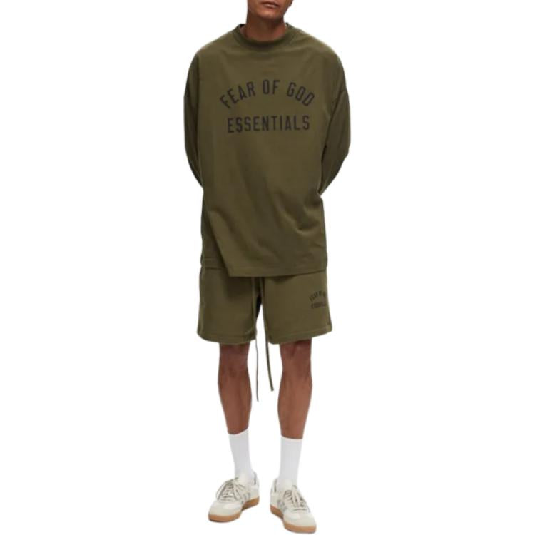 Fear Of God Essentials Logo Sweat Shorts Olive - ORIGINALFOOK