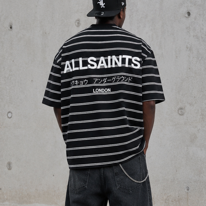 AllSaints Underground Logo Striped Tee Black (Rare)