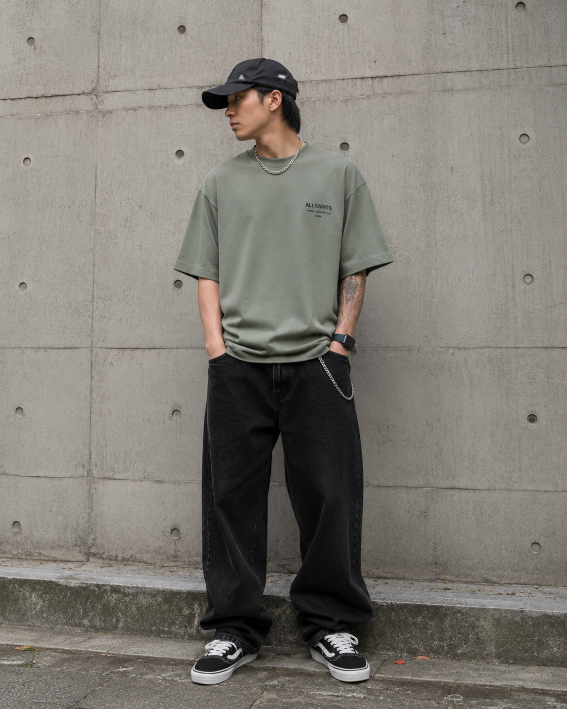 AllSaints Xander Flocked Logo Tee Maple Green