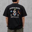 Black Human Made Japanese-Style Duck Tee featuring a graphic design on the front, casual short-sleeve apparel for streetwear.