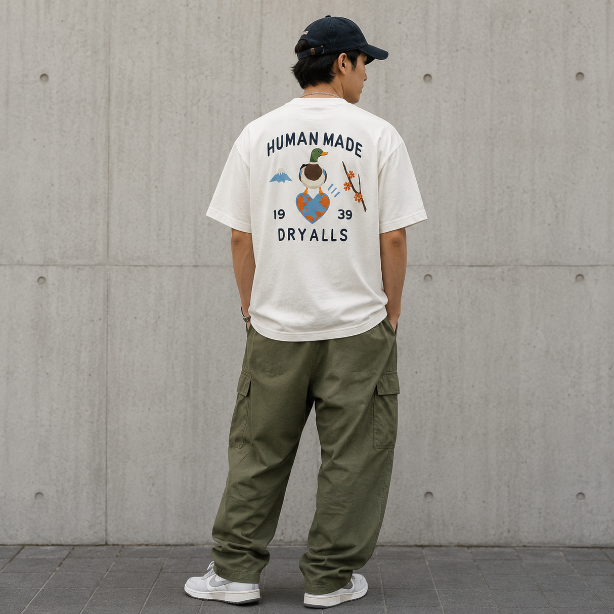 White Human Made Japanese-Style Duck Tee featuring a printed duck graphic, casual crewneck shirt for streetwear fashion.