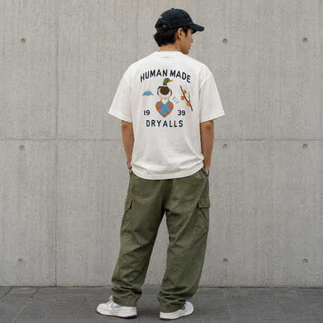 White Human Made Japanese-Style Duck Tee featuring a printed duck graphic, casual crewneck shirt for streetwear fashion.