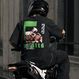 Black Undefeated Moto Tee featuring bold logo graphic, casual short-sleeve cotton T-shirt for streetwear style.