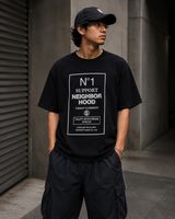 Black Neighborhood SS-15 N1 Tee shirt with short sleeves and classic fit, featuring the NEIGHBORHOOD logo on the front.